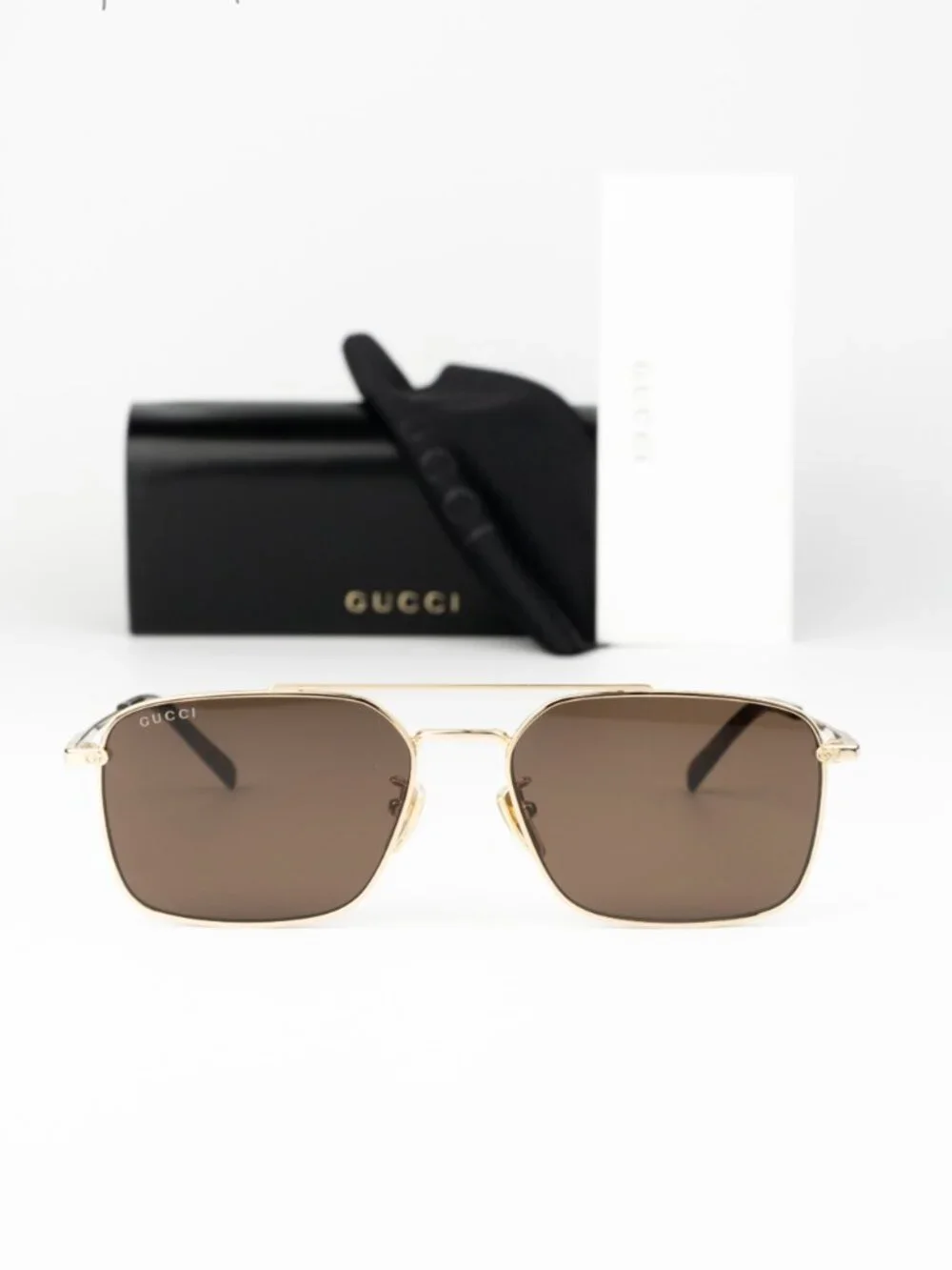 Gucci Men Sunglasses Gold Brown Rectangular GG1957SA 002 NEW AUTHENTIC